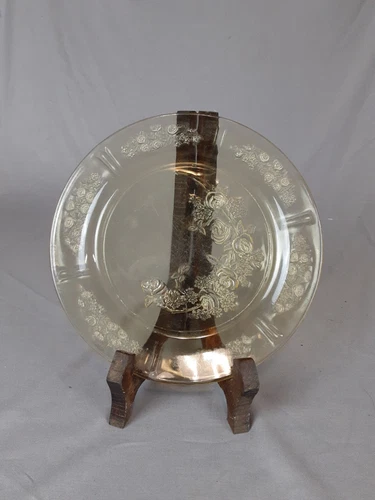 Federal Glass Yellow Sharon Cabbage Rose 9” Salad Plate Depression Glass Vintage