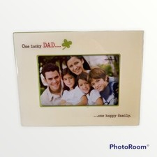 HALLMARK Ceramic Photo Frame Fits 4X6 Picture, One Lucky Dad IRISH Shamrock