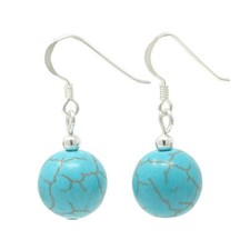 Orecchini Pendenti In Turchese-Howlite & Argento 925, Ø12mm, Gioielli Per Donna