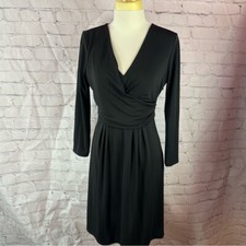 ann taylor wrap bodice vneck Black Ruched Long Sleeve Cocktail Dress sz 8