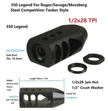 350 Legend Tanker Muzzle Brake 1/2x28 TPI All Steel For Ruger/Savage/Mossberg
