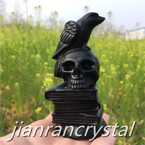 2.7" Natural Obsidian Bird Crystal Skull Carving Raven Quartz Skull Healing 1pc - Picture 4 of 15