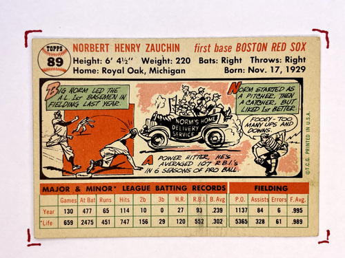 1956 Topps Norm Zauchin #89 Boston Red Sox - Picture 2 of 3