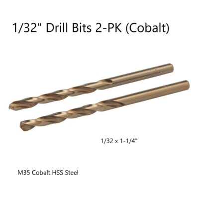 1/32'' Drill Bits - 2-PK - M35 Cobalt HSS Steel - High-Quality - Ships Free!