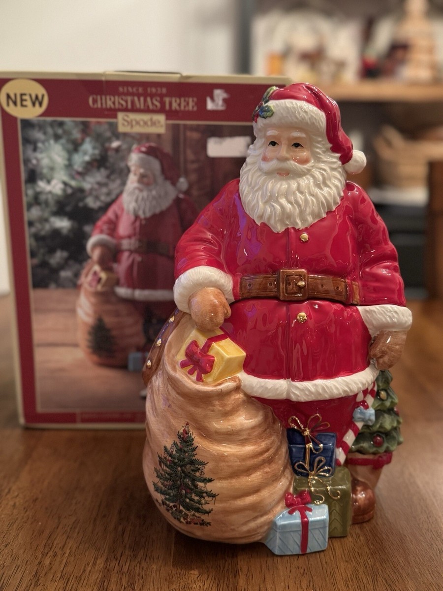 Spode Christmas Tree Figural Santa Cookie Jar 12 Inch New In Box