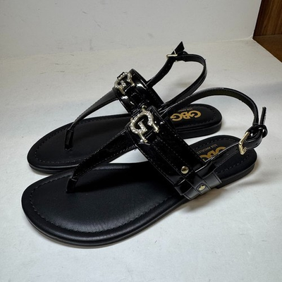 #ad GBG Womens 5 M Black Logo Thong Flat Slingback Sandals NIB JH6 $12.00