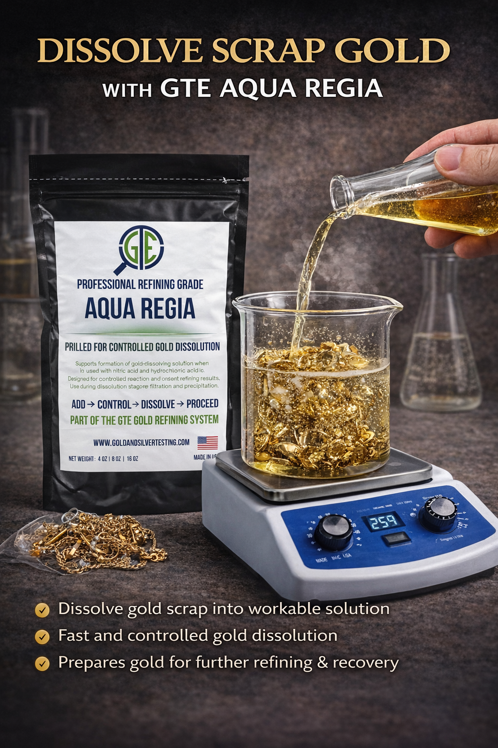 1LB Aqua Regia Gold Refining Chemical GTE Gold Dissolving Compound ...