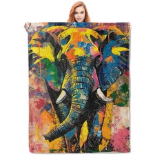 Elephant Painting Blanket, Colorful Elephant Flannel Throw Blankets,Soft Warm...