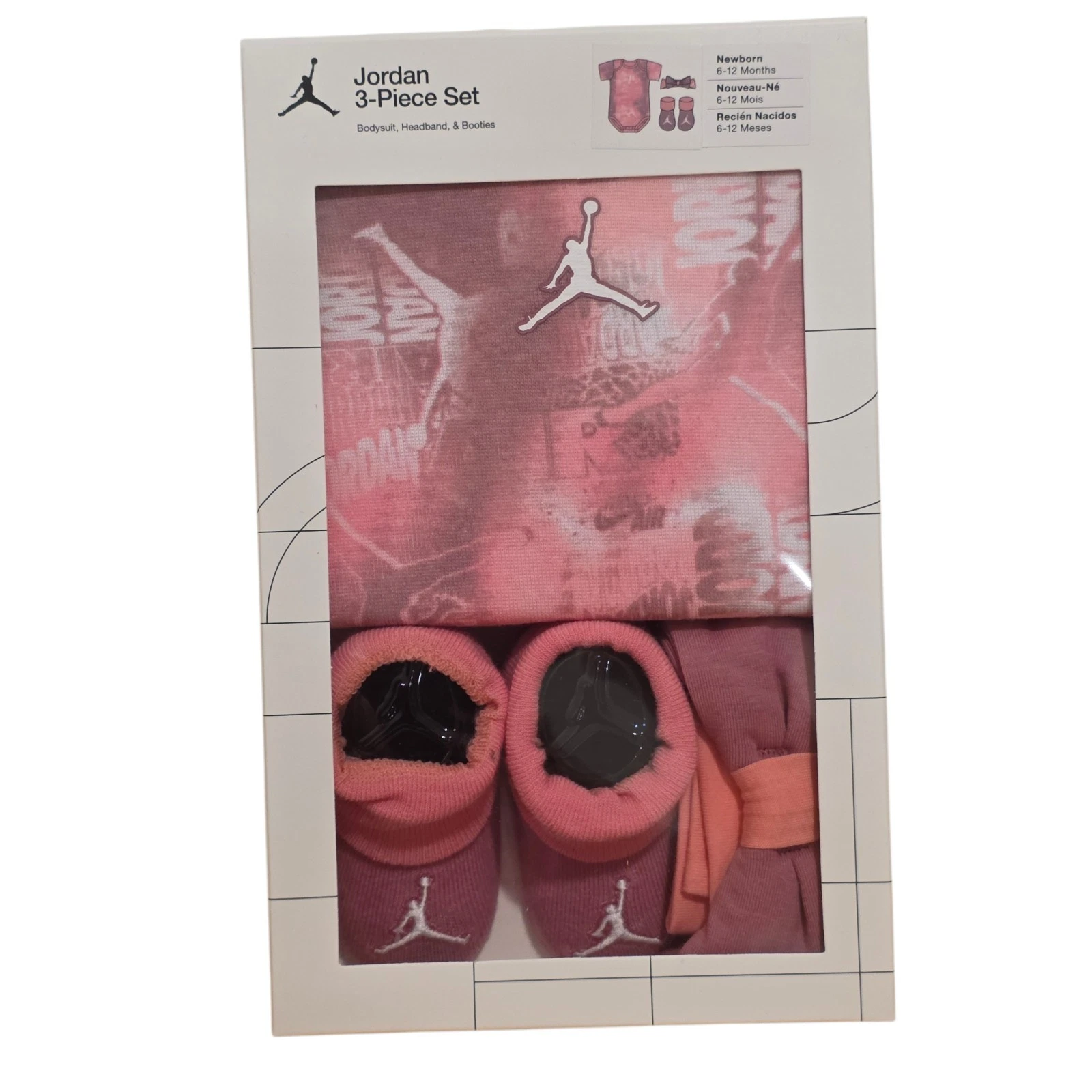 3 Pc Nike Jordan Baby Girls Gift Set, 6-12 Months, Pink, Booties, Headband