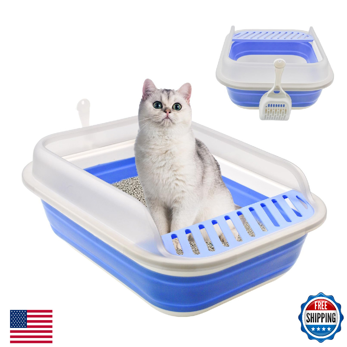 MUYG High Sided Cat Litter Box, Anti-Splashing Low Entry Cat