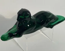 Heisey by Mosser EMERALD GREEN TIGER- PANTHER Glass Cat Figurine ‘98- 8” Long