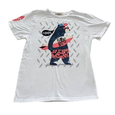 Buzz Cuts Graphic T-Shirt Kids Size M 10/12 White Excellent Surfing Bear Tee