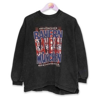 Vintage Bayern München Sweatshirt dunkelblau Rundhals mit Print 90er Jahre - Größe S