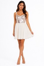 Express Champagne Metallic Sweetheart Fit Flare Cocktail Dress 2 Party Mini