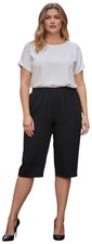 Plain Black High Rise Pull On Shorts Elastic Waist Womens Lightweight Culotte