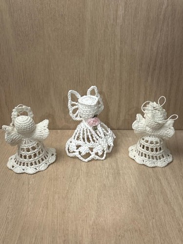 Set of 3 White Crochet Angel Christmas Ornaments