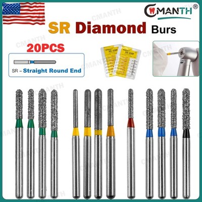 Dental High Speed Diamond Burs Straight Round Friction Grip Polishing Burs 20PCS