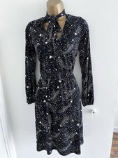 Oasis Black & White Star Print Jersey Dress Casual Smart Party Size XS