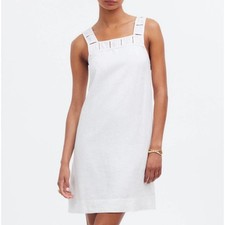 Madewell Women's Embroidered Tank Dress Linen White Square Neck Size 00 NEW Flaw
