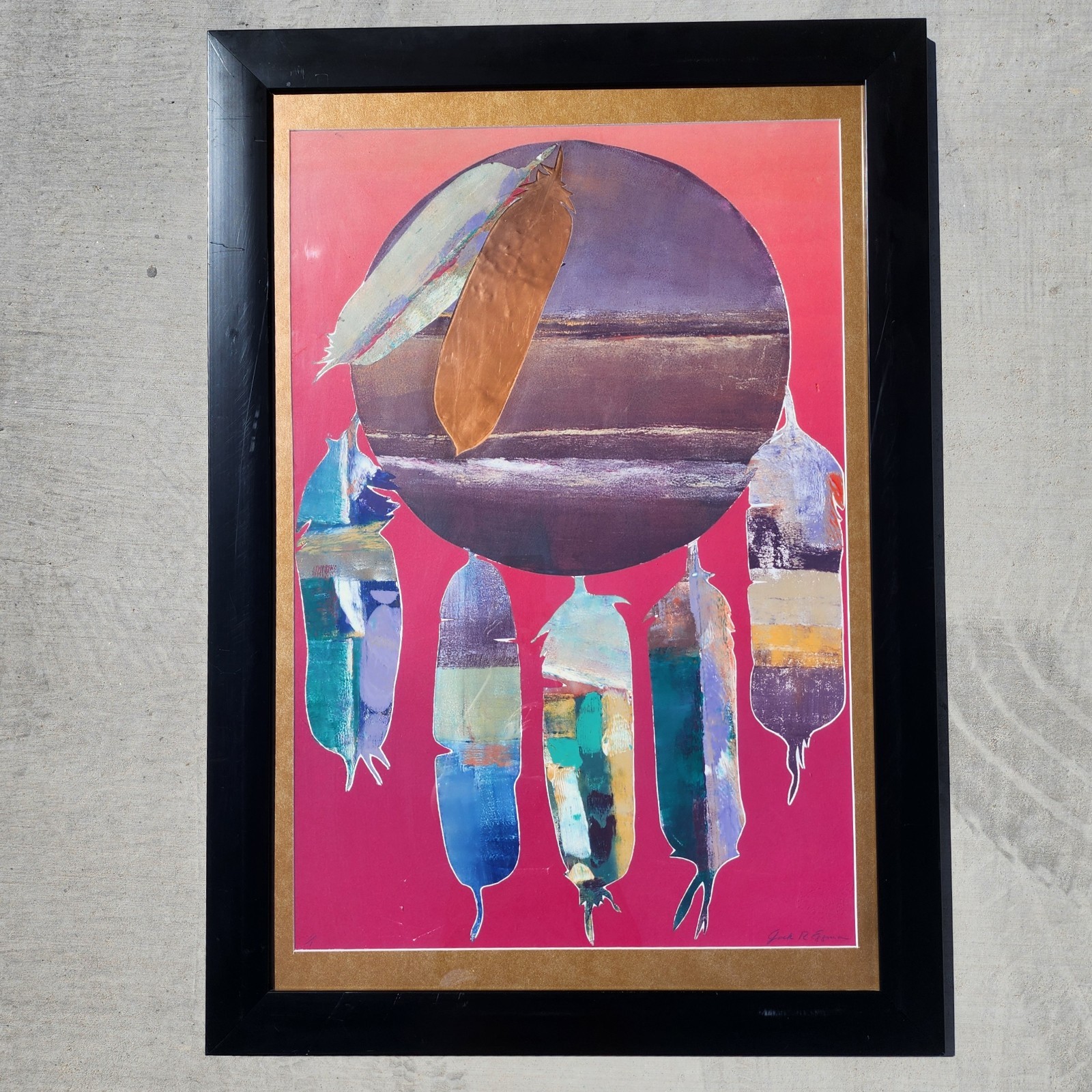 Jack Eggman Original Monotype Print Abstract Southwest Desert Art Signed Framed