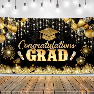 Graduation Backdrop - 72x12 Inch | Graduation Banner Congrats Grad Banner Black 