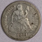 1871 Seated Liberty Silver Dime 10C - VF