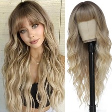 Ombre Blonde Wig with Bangs for Women Long Ombre Blonde Wavy Wigs 26 Inch Blo...