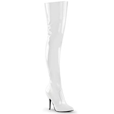 PLEASER  THIGH HIGH BOOTS WHITE PATENT PVC SEXY BEDROOM SHOES HEELS ZIP UP UK 3
