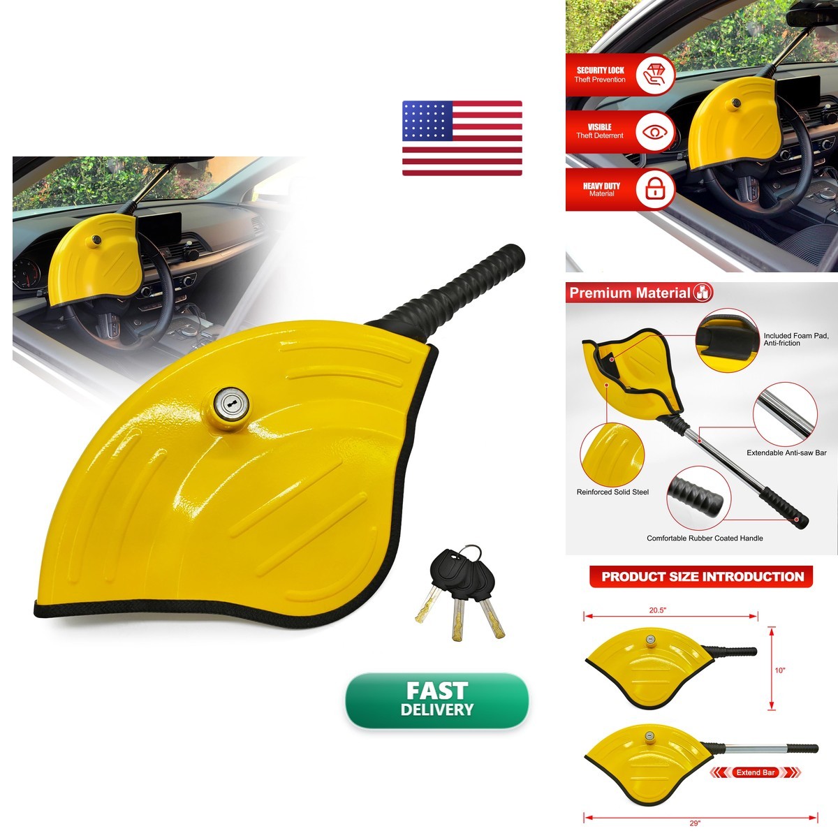 KAYCENTOP L1003-NEW Universal Steering Wheel Lock Half Cover Yellow
