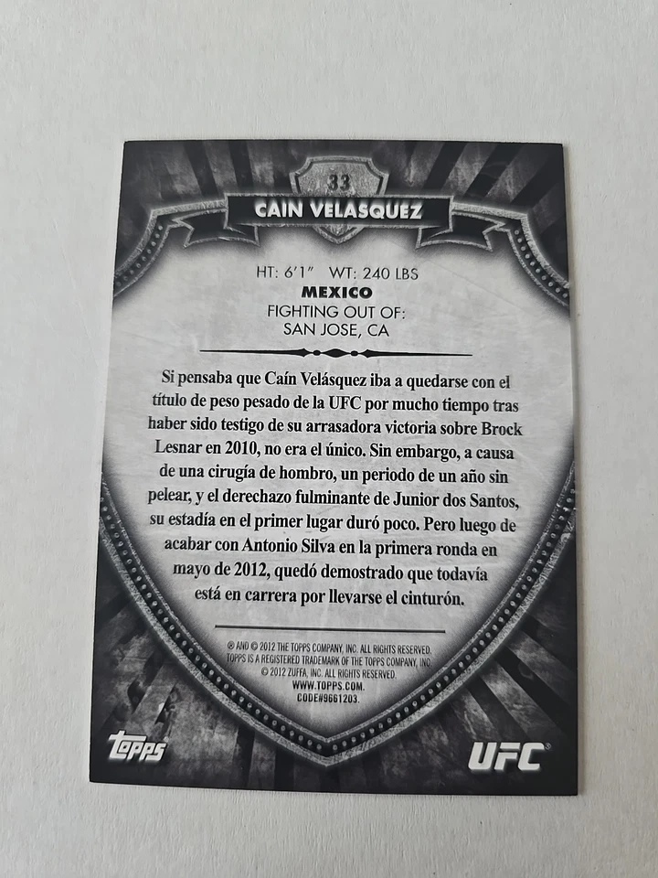 2012 UFC Topps Bloodlines Flag/188 Cain Velasquez #33 - Image 2 of 3