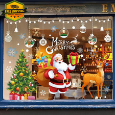 140pc Christmas Window Clings Santa Claus Tree Snowflake Reindeer Decor