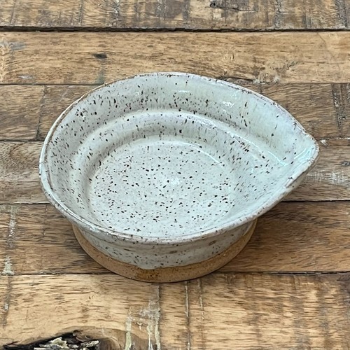 Studio Art Pottery Stoneware Spoon Rest 5.5" Speckled Cream Glaze Signed