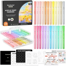 Shuttle Art Automatic Ink 1 Count (Pack of 24), 24 Pastel Colors Brush Tip 