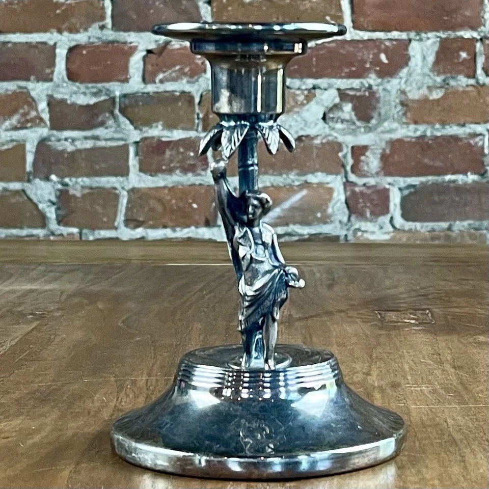 "Soporte para candelabro figurativo plateado enchapado cuádruple 6,5"" WM Rogers Mfg Co raro" Foto 4 de 4