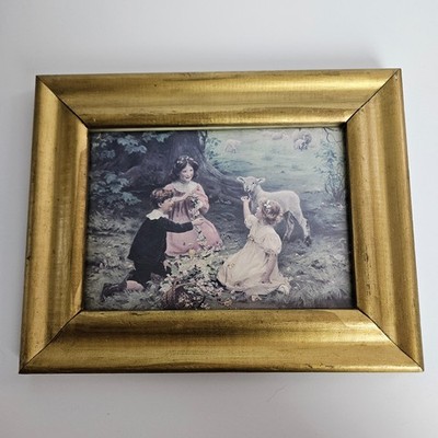 Arthur Elsley Joy of Spring Print Framed Victorian Children Lamb 9.5x7.5