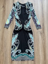 ETRO Paisley Print Dress Bodycon Midi Size IT 46 Long Sleeve Stretchy Italy