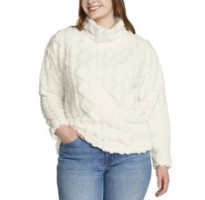 Eddie Bauer Women's Ultrasoft Cable Fleece Pullover Ivory Size MEDIUM