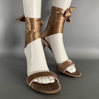 GIANVITO ROSSI Damenschuhe Sandaletten Stiletto Samt Champagne Tan Größe 9,5