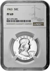1963 50C Proof Silver Franklin Half Dollar NGC Graded PF 69 in New Holder