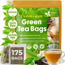 , Premium 175 Green Tea Bags, 100 Natural Pure from Green Tea Leaves. Loos...