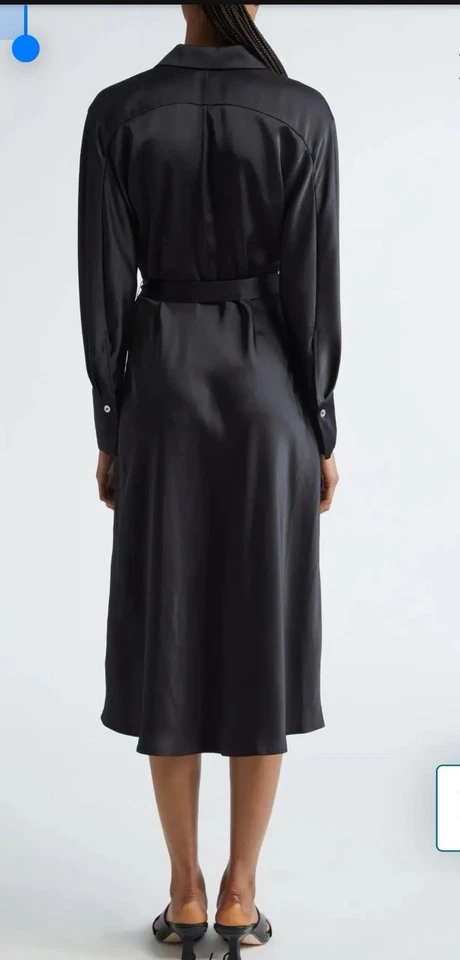 Vestido camisero de satén manga larga Vince. Talla S. Nuevo con etiquetas. Precio de venta sugerido por el fabricante $495. Falta cinturón. Foto 4 de 4