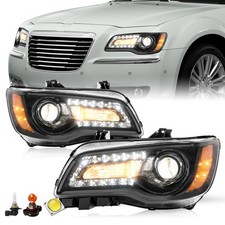 For 2011-2023 Chrysler 300 Black Led Drl Projector Headlights Driver Passenger For 2011-2023 Chrysler 300 Black Led Drl Projector Headlights Driver Passenger