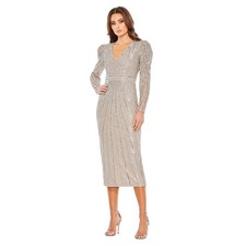 Mac Duggal NWT Beaded Sheath Long Sleeve Cocktail Dress in Taupe Size 2