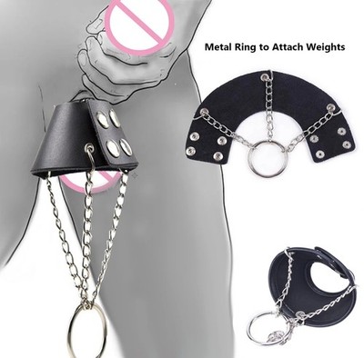 Cockring Ballstretcher En Cuir Noir - Parachute Pour Bourses - Sextoy - Neuf