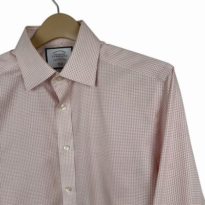 Charles Tyrwhitt Men s 15.5/34 Dress Shirt Orange Micro Check Long Sleeve