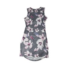 Womens Gray Purple Floral Twist Back Cutout Sleeveless Sheath Dress Medium