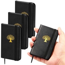 Qeeenar 4 Pcs Mini Leather Pocket Notebook 4 x 2.5 Inch Small Hardcover Black 