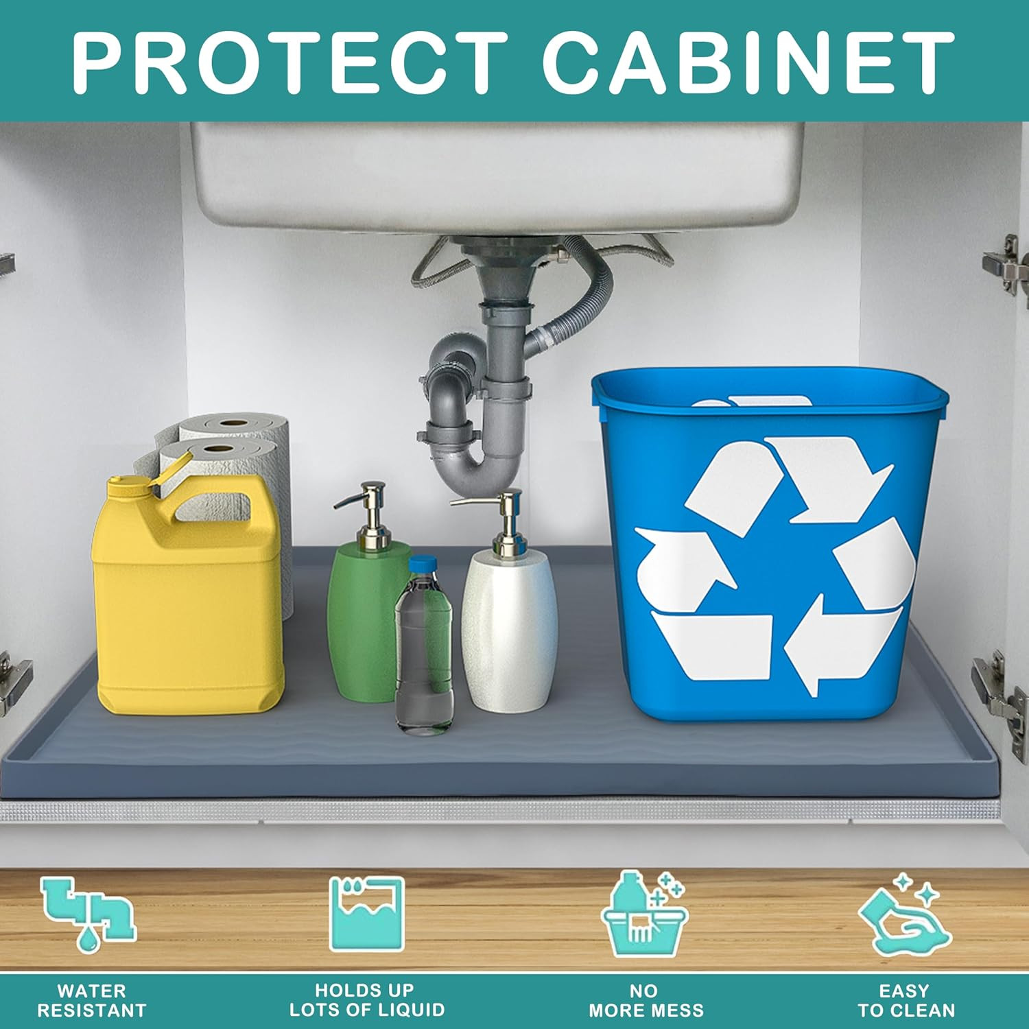 Waterproof Silicone under Sink Mat 31'' X 22'' Shelf Liner for Kitchen and Bathr