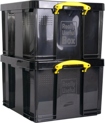 Really Useful Box Aufbewahrung 42L einfarbig schwarz gelb Griffe 2er Pack LIEFERUNG AM NÄCHSTEN TAG
