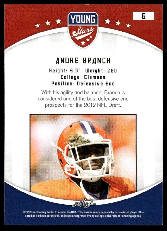 2012 Leaf Young Stars #6 Andre Branch [GOATCARDS] - Image 2 of 2